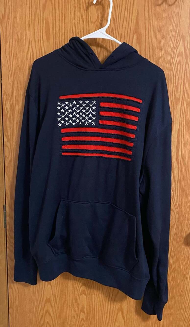 Bronze Eagle USA Flag Hoodie M Navy Blue Polyester